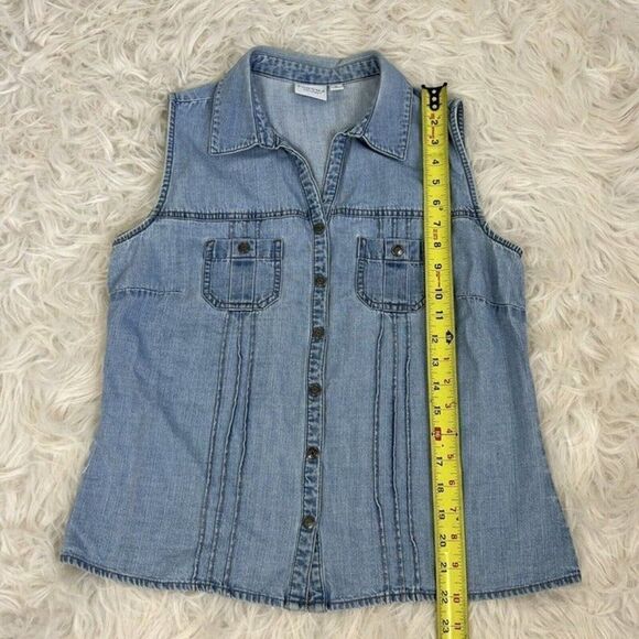 Sonoma Womens Western Grunge Denim Snap Button Up Sleeveless Blouse Size Medium - Picture 6 of 10